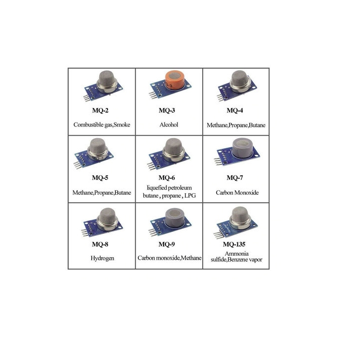 ARDUINO - SHIELD - KIT SENSOR DE GAS MQ2/3/4/5/6/7/8/9/135 INFLAMAVEL E FUMACA