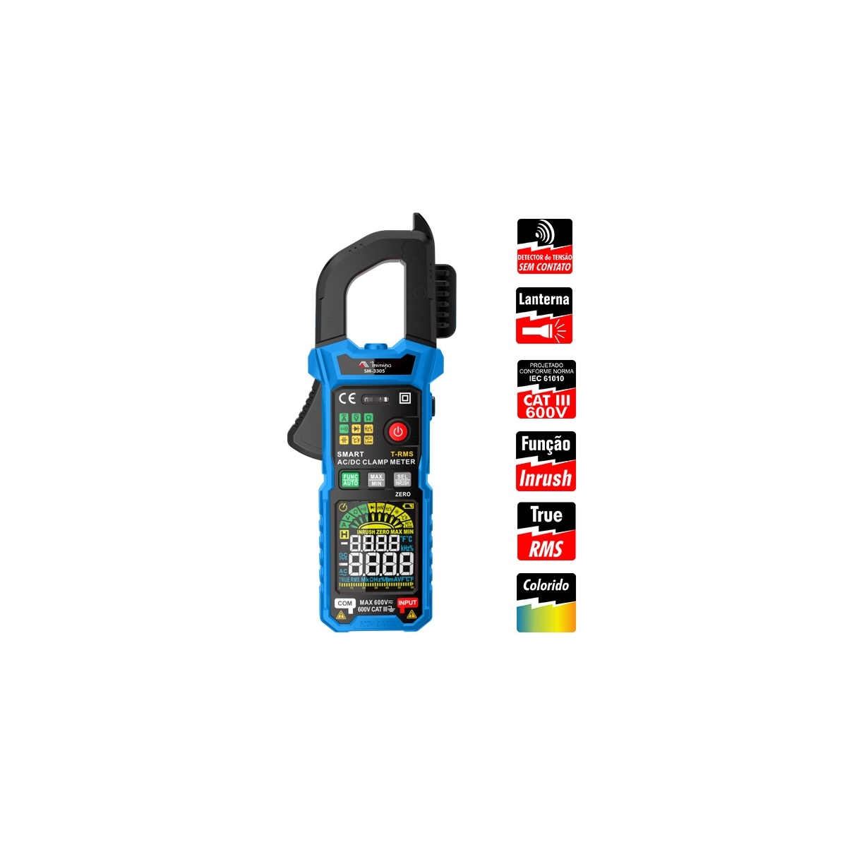 ALICATE AMPERIMETRO SMART - SM-3305 - TRUE RMS